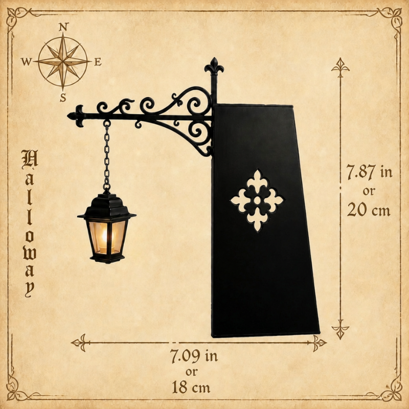 Halloway lantern with its measurements, 7.87 in tall and 7.09 in wide